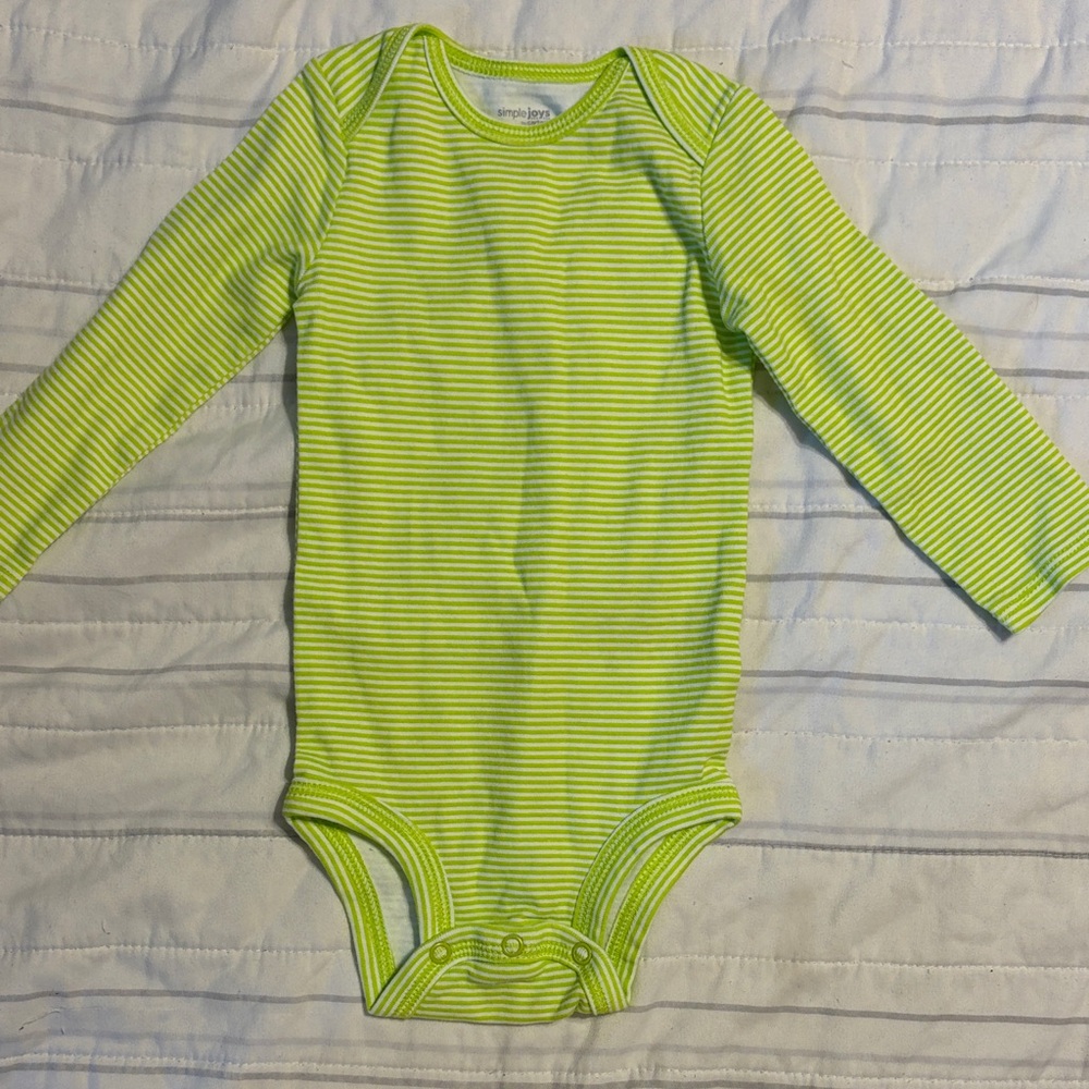 Simple Joys Lime Green Stripe Long-Sleeve Baby One-Piece